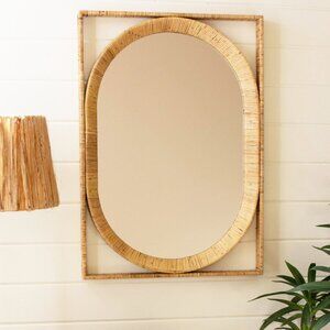 Handwoven Rectangle/Oval Cane Wrapped Mirror | Beach House Mirror | Boho Mirror